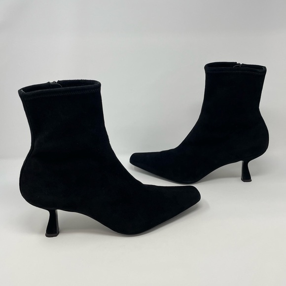EUC, Loeffler Randall Thandy Black Suede Curved Heel Booties, Size 11.5 - Picture 13 of 16